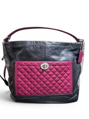 Coach Park Quilted Colorblock Maroon Leather & Suede Shoulder Hobo Bag F24981